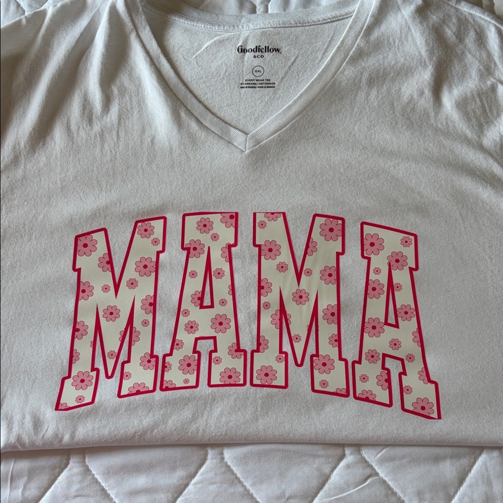 Goodfellow White 'MAMA' Tee with Pink Floral Accents